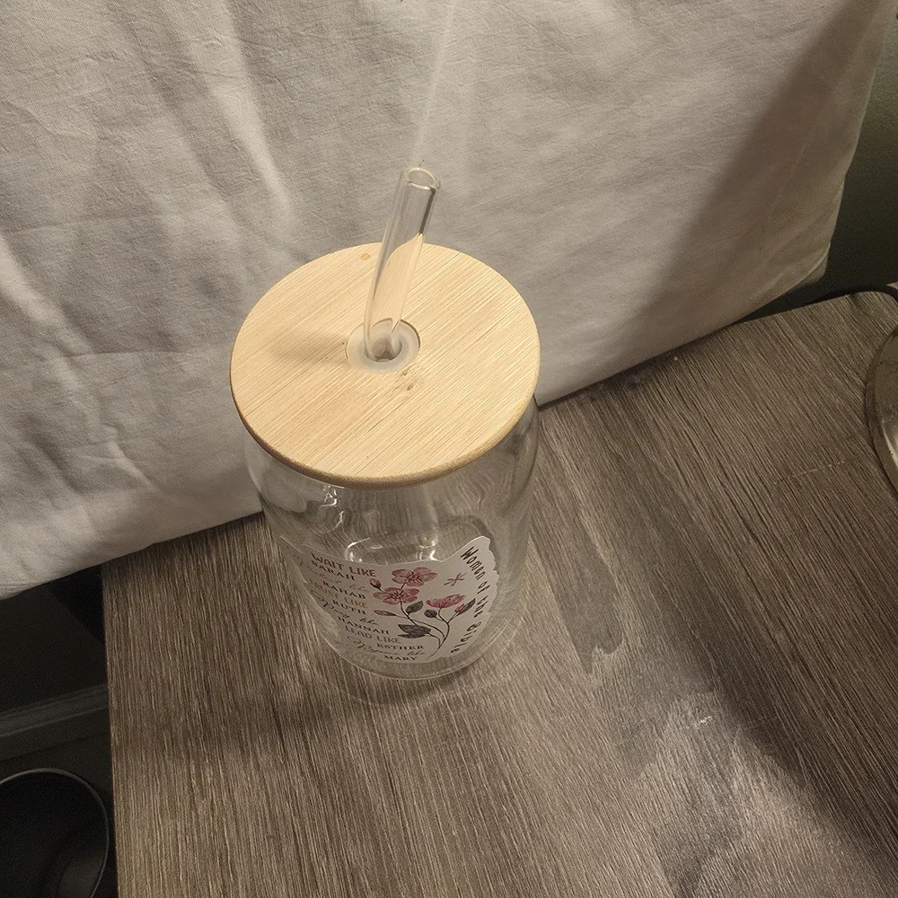 Floral 'Women of the Bible' Glass Tumbler with Straw - Pink Accents - Picture 8 of 10